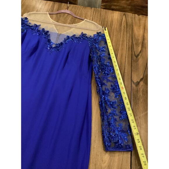 Tadashi Shoji DELTA OFF-THE-SHOULDER SEQUIN CREPE GOWN Saphire blue LG19341LX - Picture 6 of 16